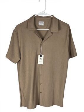 Envy Men’s Short Sleeve Button-Down Shirt in Taupe NWT  M